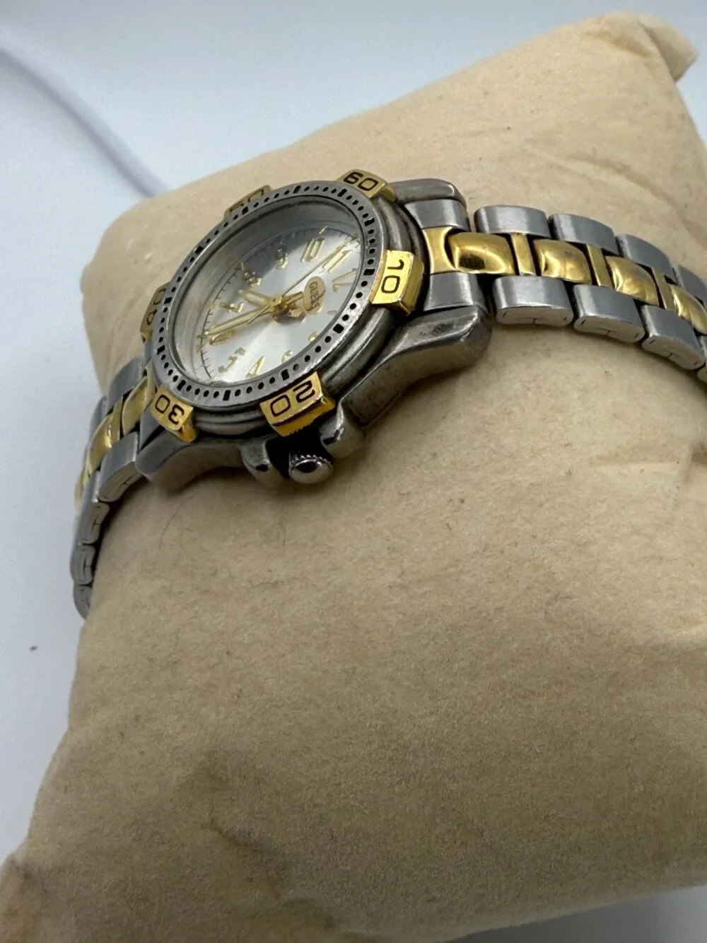 Vintage 1990's Guess Waterproof Two Tone Gold and Silver Womens watch 6in band